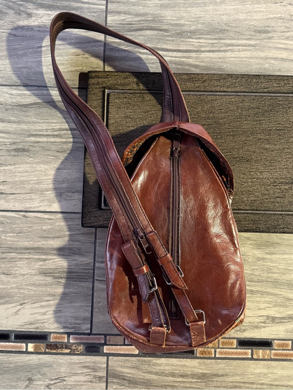 Vintage Brown Leather Sling Bag for Men - Classic Casual Carry